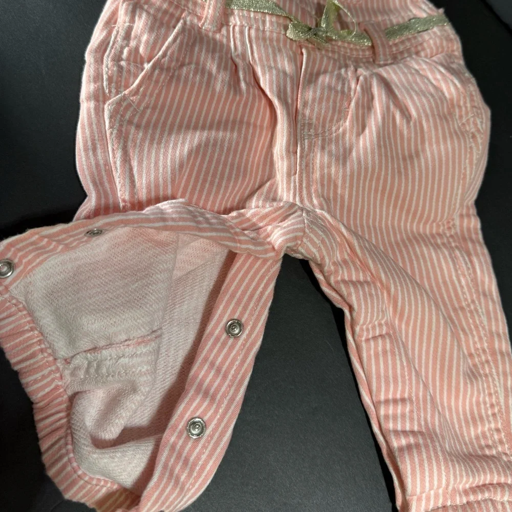 Oshkosh B’gosh baby girl hickory stripe overalls with Gold Belt